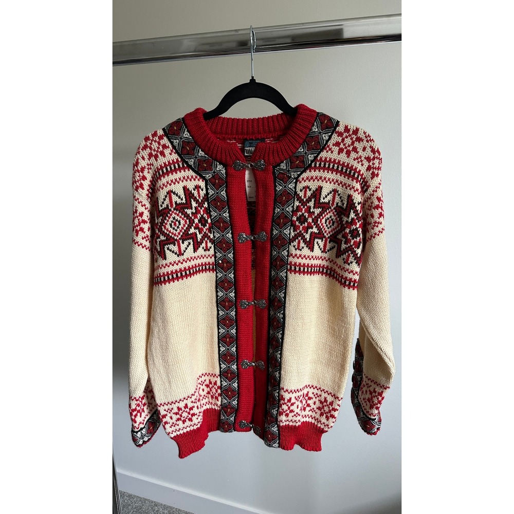Vintage Dale of Norway Cardigan Pure Wool Nordic Clasp Sweater Sz S 1970s